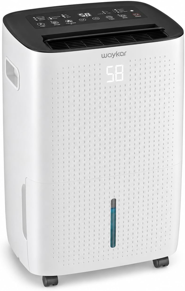 Waykar 145 Pints 6,500 Sq. Ft High Efficiency Dehumidifier with Pump for Commercial and Industrial Large Room, Basement, Home, Storage, Warehouse with Drain Hose and Water Tank