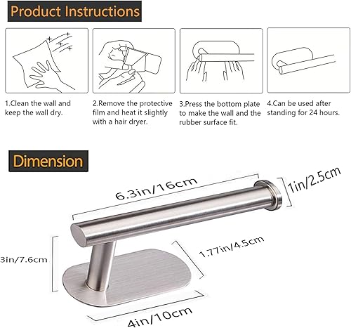 Miniatura 7 de JOPOFI Soporte de papel higiénico autoadhesivo, soporte de pared para baño, tira de comando de acero inoxidable SUS 304, soporte de rollo de papel