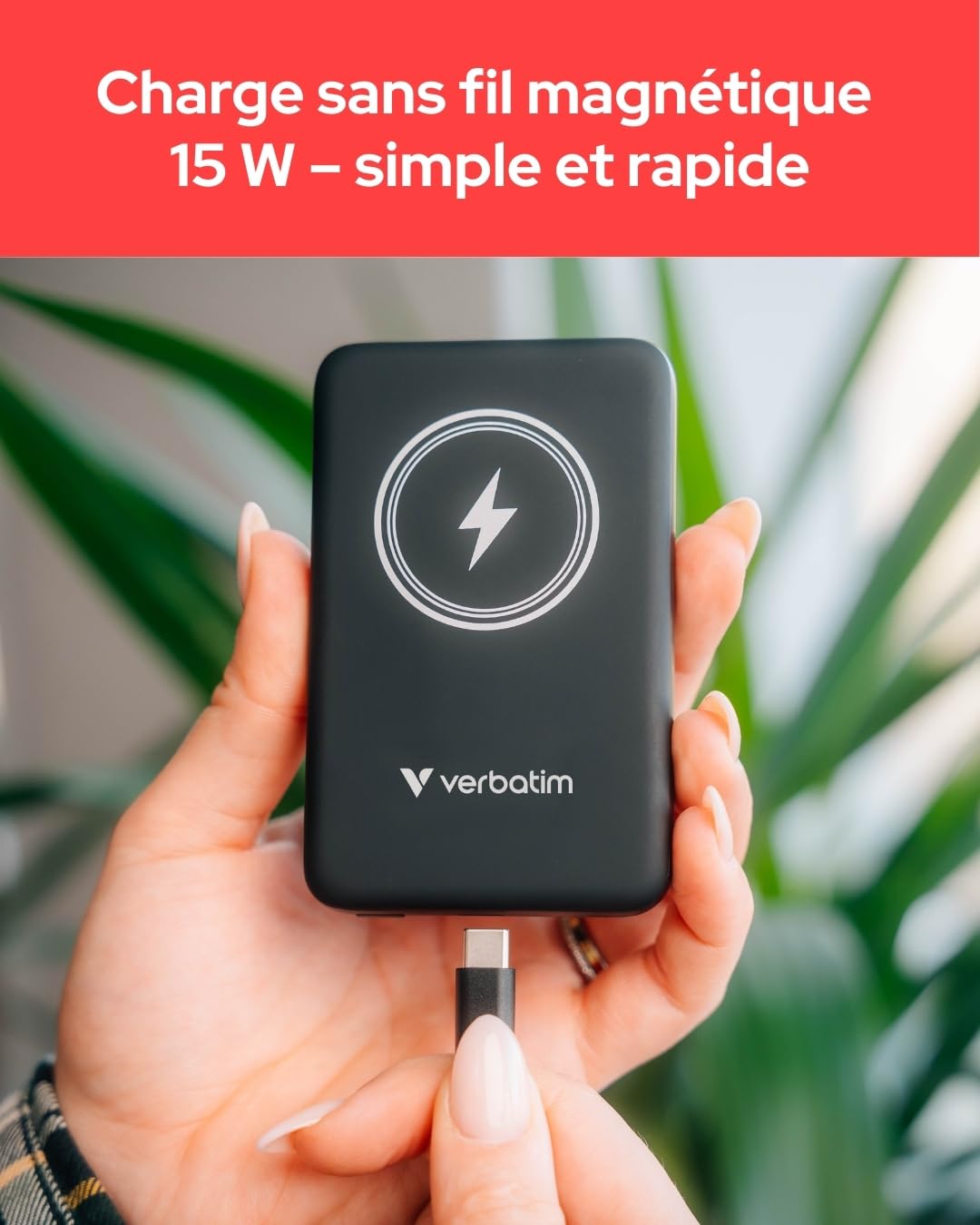 Verbatim Magnetic Power Bank 10000mAh Wireless Charger 15W 20W PD per USB-C, Powerbank Petit et Magnétique pour iPhone 15, 14, 13, 12, Pro, Max, iPad, Noir