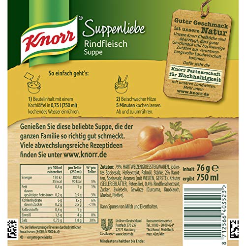 Knorr Suppenliebe Fertigsuppe Rindfleisch Suppe, 3 Portionen, 76g – Bild 3