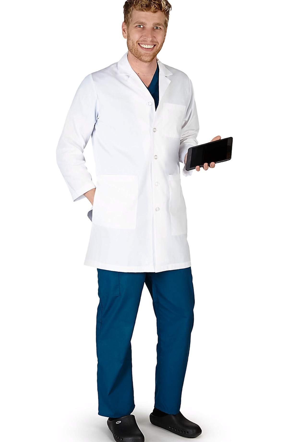 Natural Uniformes para Hombre iPad Lab coat-38 Longitud - Blanco -