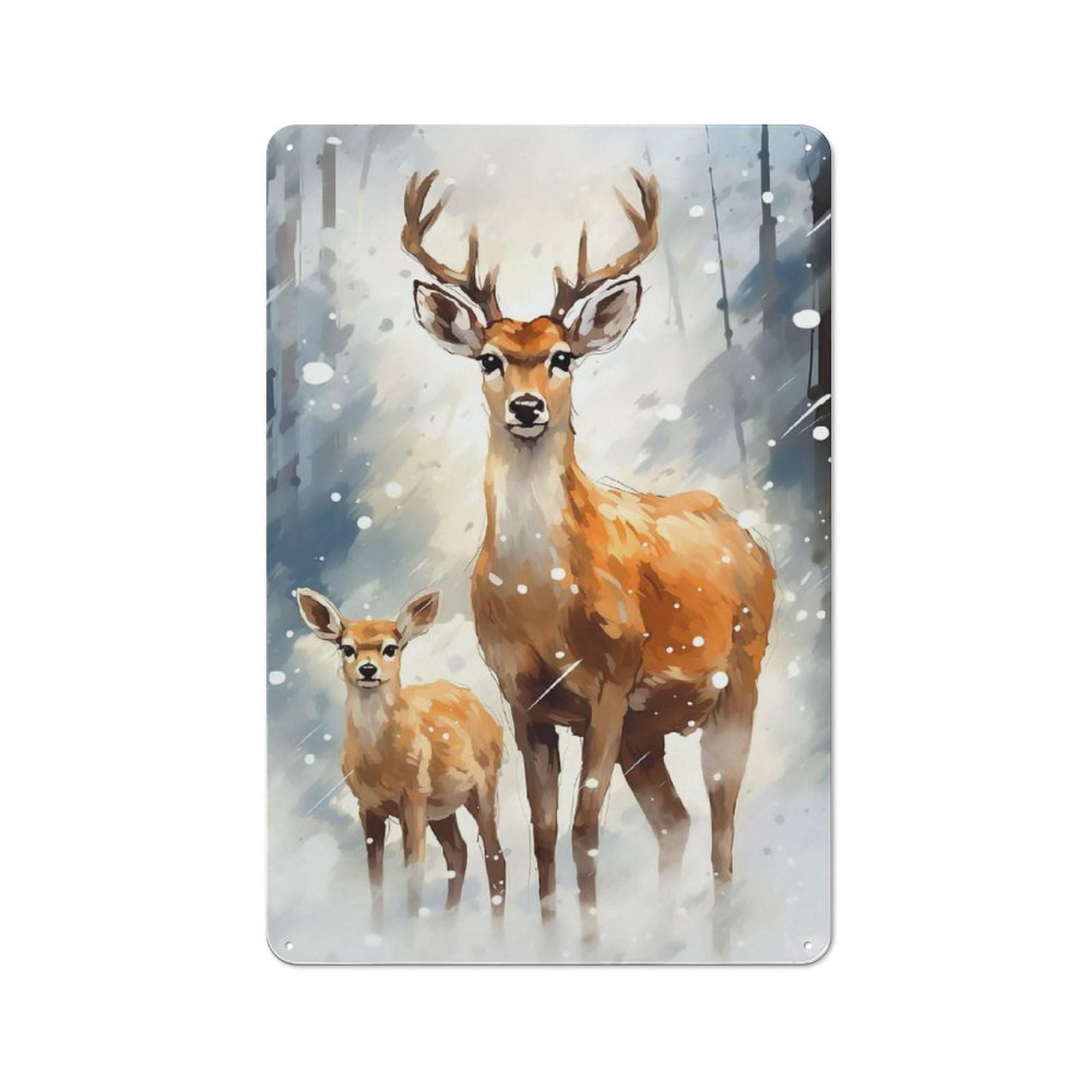 Junmoney Christmas Deer Family Vintage Metal Sign 30X20cm For Café Or Restaurant, Suited To Restaurant Decor Fans