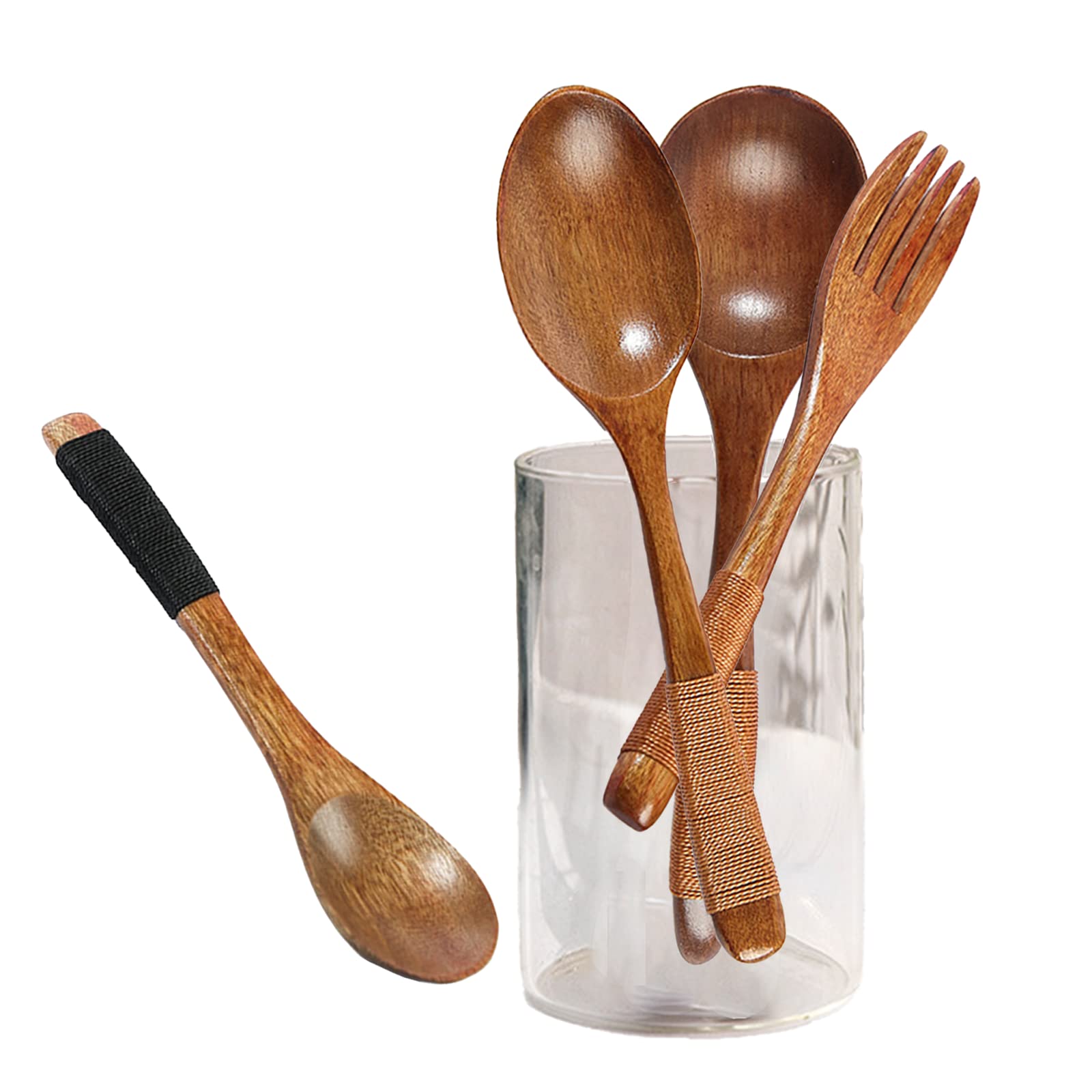 4 Cucchiai Di Legno Nanmu Stile Giapponese - Manico Corto Per Cucina E Tavola, Naturali E Resistenti - Foto 4