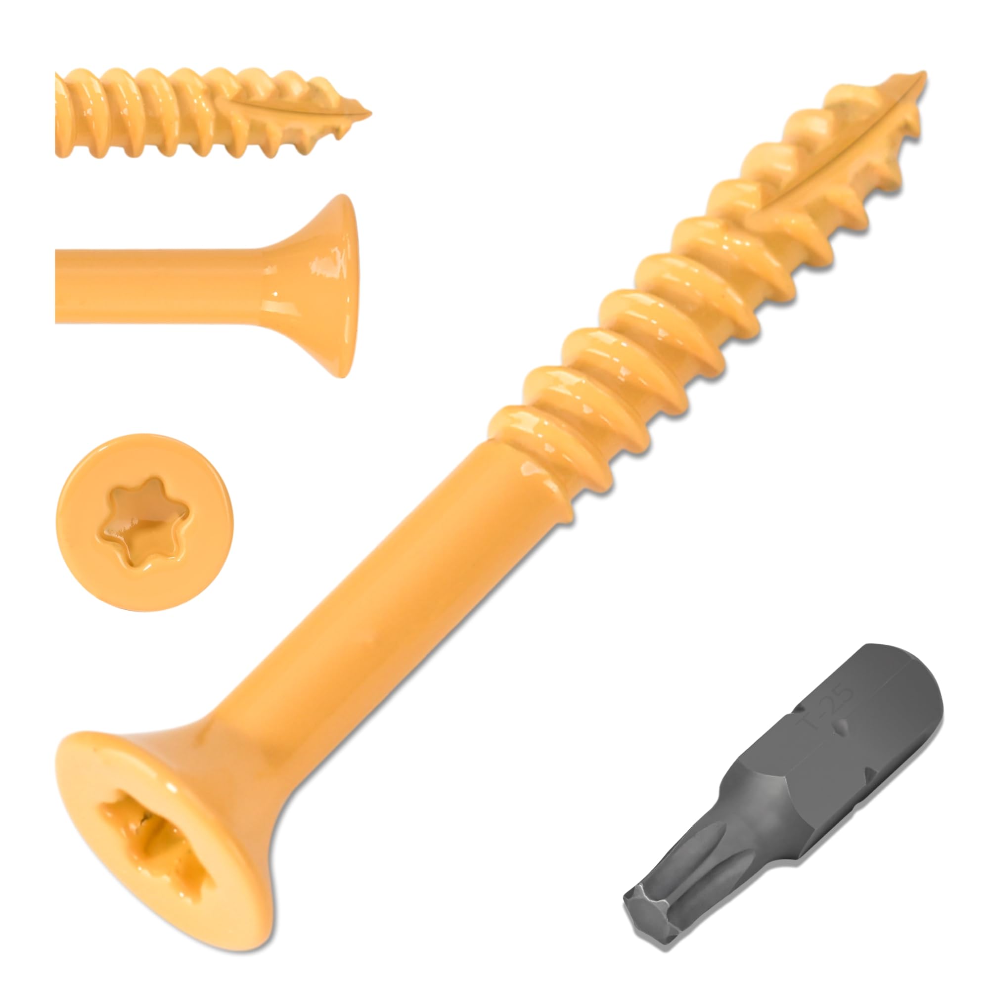Photo 1 of 50 Pcs Deck Screws #9 X 1-1/2" Exterior Wood Screws T25 Star Drive Flat Head Screws, Rust Resistant, Epoxy Coating, T25 Star Bit Included, Tan