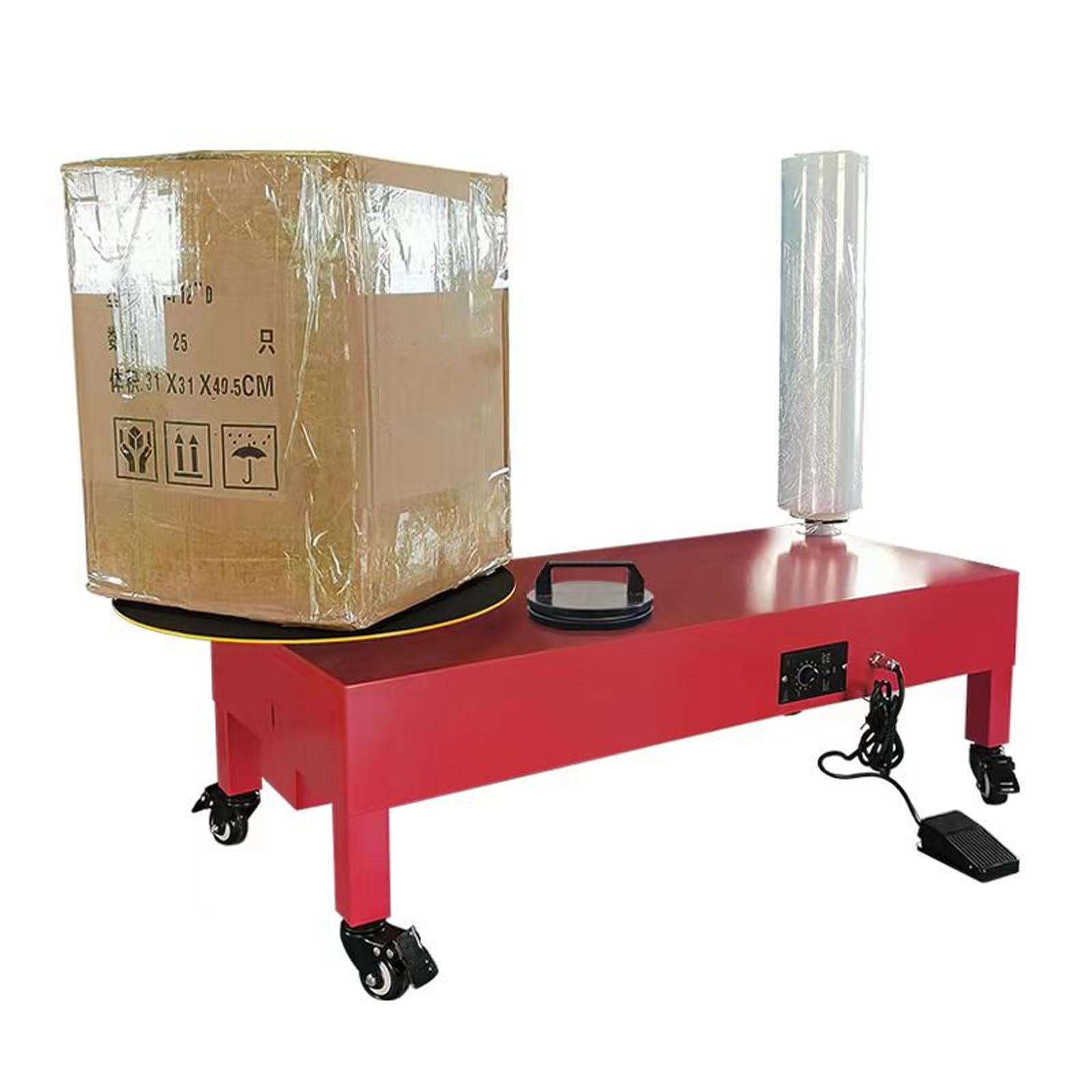 Distributeur De Film Étirable Électrique, Machine D'emballage De Film Étirable De Qualité Industrielle 30 Tr/min Avec Interrupteur À Pédale Et Plateau Tournant À Poignée, Pour Entrepôt, Logistique