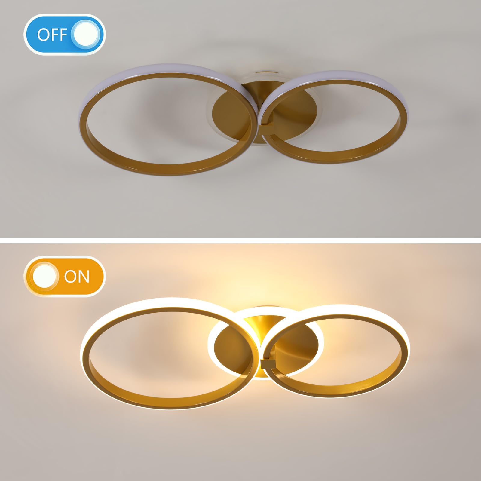 LED Deckenleuchte Gold Runden, 42W Schlafzimmer Deckenlampe Modern, Creative LED Lampe Deckenbeleuchtung für Wohnzimmer Schlafzimmer Küche, Warmweiß Licht 3000K