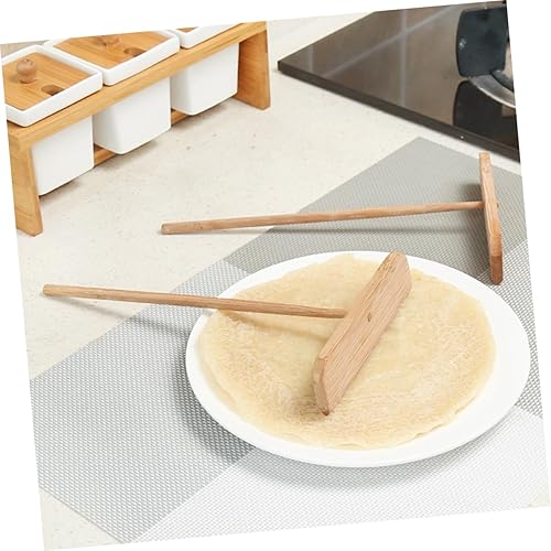 Miniatura 2 de HOMSFOU Rascador de crepé de madera, rastrillo de crepé, para panqueques, espátulas de masa, espátula para esparcir T, espátula de crepé, espátula