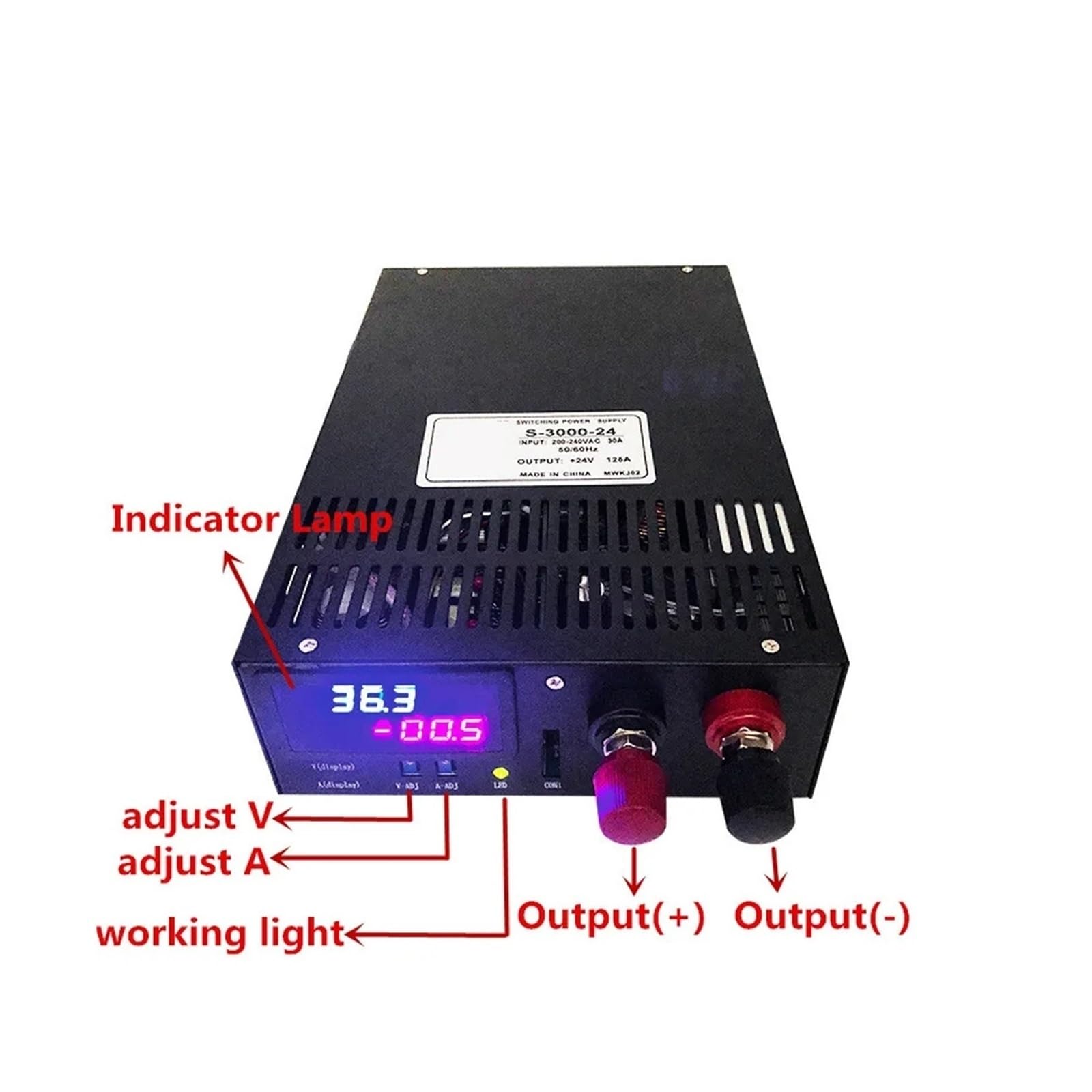 Zasilacz impulsowy 3000 W, 0-12 V, regulowane wyjście 15 V, 24 V, 36 V, 48 V, 60 V, 80 V, 100 V, 110 V, 200 V, 300 V AC do DC Dispaly LED (0-110 V 0-27 A)
