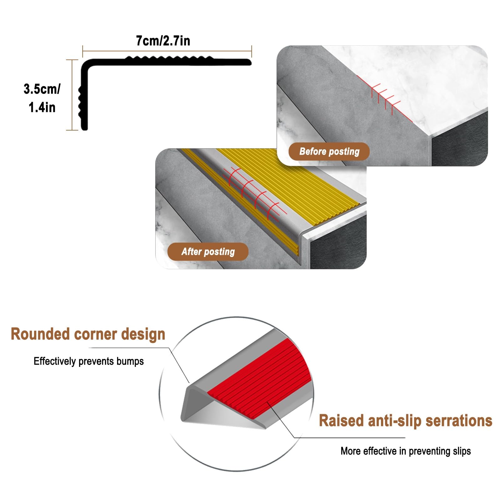 Perfil de Ángulo L Para Escaleras, Perfil de PVC Autoadhesivo de Borde Para Escaleras En Forma de L, Resistente Al Desgaste, Para Peldaños de Interior Y Exterior, Tiras Antideslizantes Para Peldaños(G