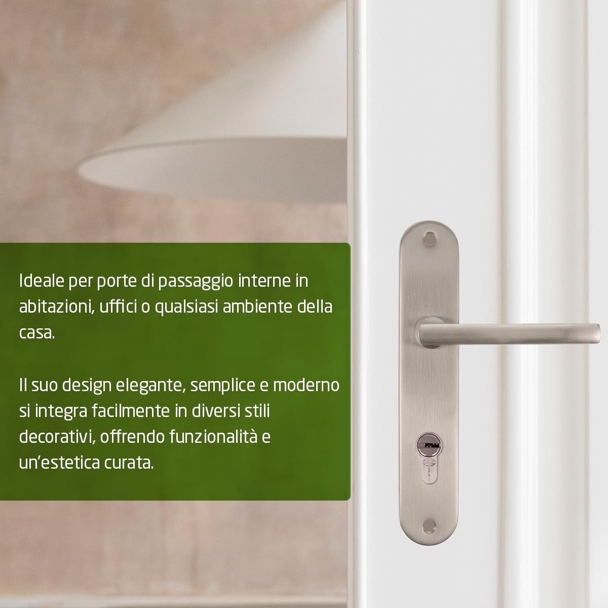 Amig - Maniglia su rosetta Mod. MAI RX - Per porte interne - Quadro 8 mm - Rosetta Ø52 mm in zamak - Alluminio - Finitura nichel spazzolato