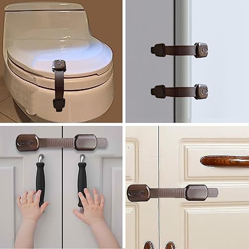 Miniatura 10 de Paquete de 6 cerraduras de seguridad para niños, correas ajustables a prueba de bebés con doble bloqueo y fuerte adhesivo 3M, pestillos para