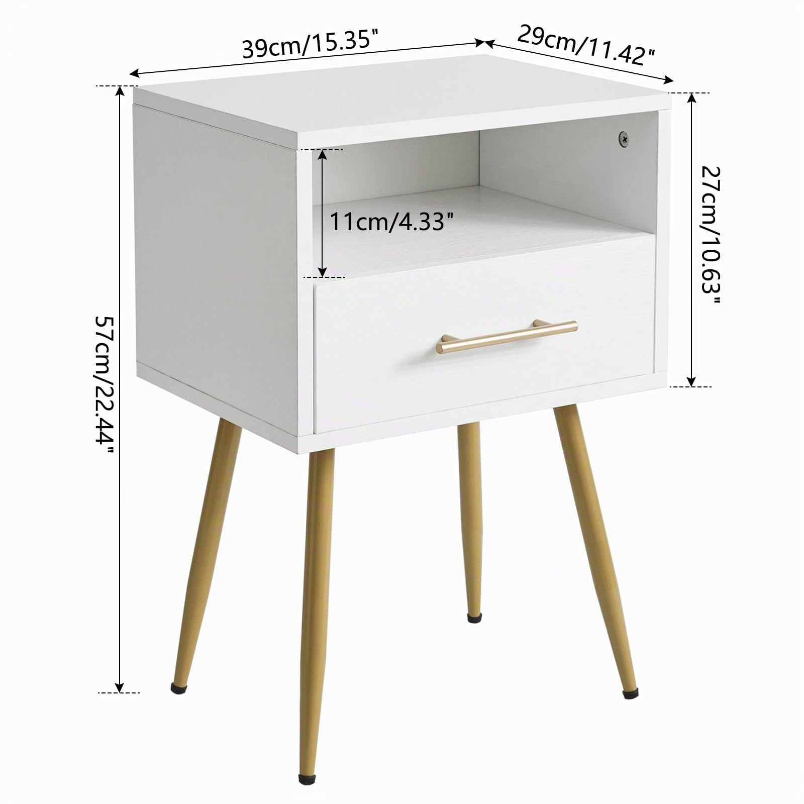 IBUYKE Mesita de Noche Moderna de Mediados de Siglo con Patas, Minimalista y práctica con Espacio de Almacenamiento de 2 Niveles, para Dormitorio, Sala de Estar, Blanco