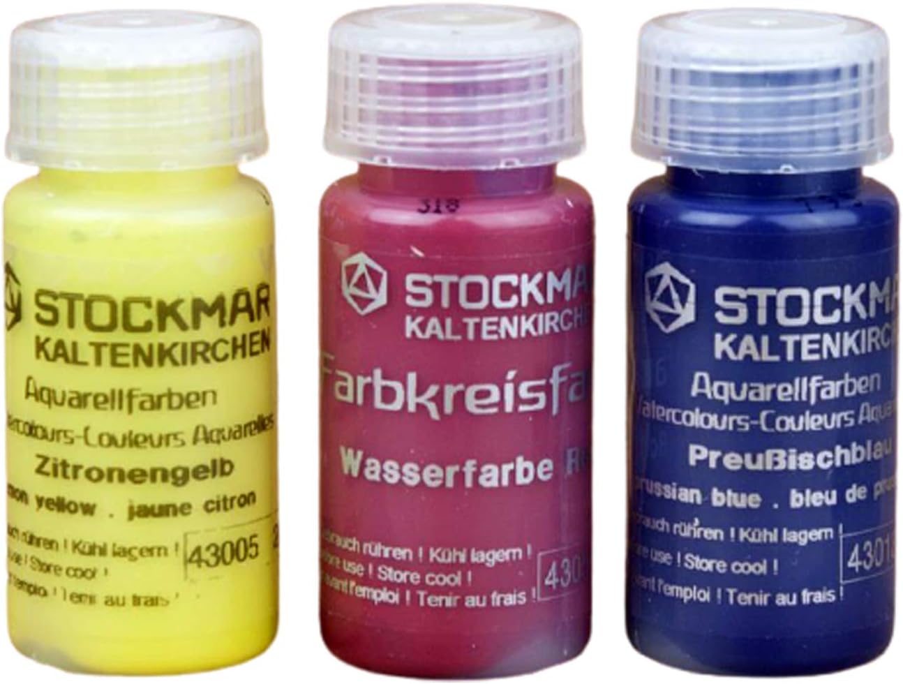 Stockmar Watercolor Paint Set - Includes Carmine Red, Lemon Yellow, Ultramarine Blue- Washable Paint for Kids, Students, & Artists (3 Bottles, 20 mL)