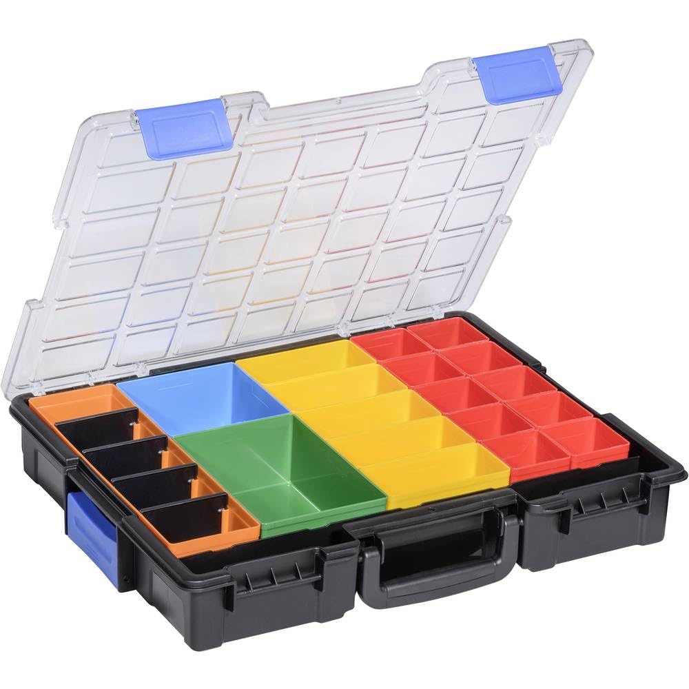 Allit Kleinteilekoffer 454210 mit Verbindungsclips, herausnehmbaren Boxen und hochschlagfestem Deckel, EuroPlus Pro >K< 44/23, mit 23 Fächern, Fahrzeugeinrichtung, Schraubenkoffer, stapelbar