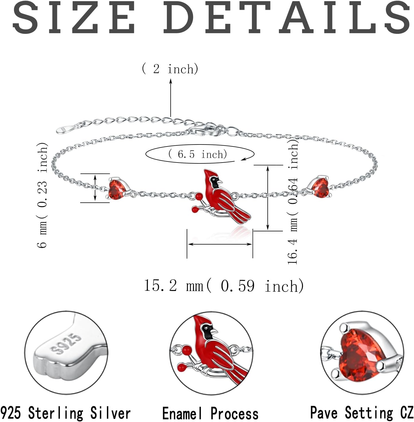 Sterling Silver Red Cardinal Jewelry Bracelet Ring Necklace Women Adjustable Cardinals Memorial Jewelry Sympathy Gift for Family - Image 7