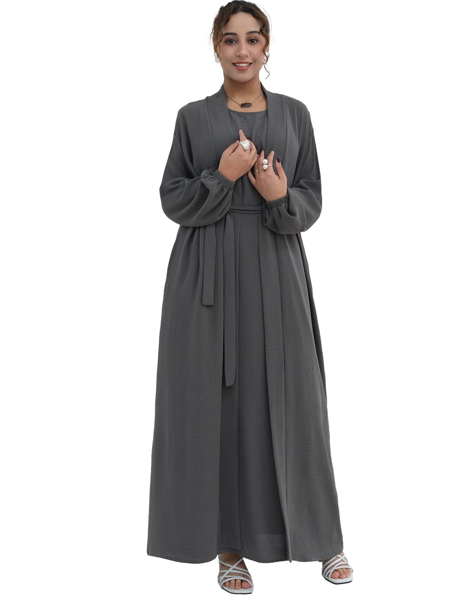 Women's Muslim Dress Two Pieces Set Islamic Prayer Abaya Modest Solid Color Muslim Outfits