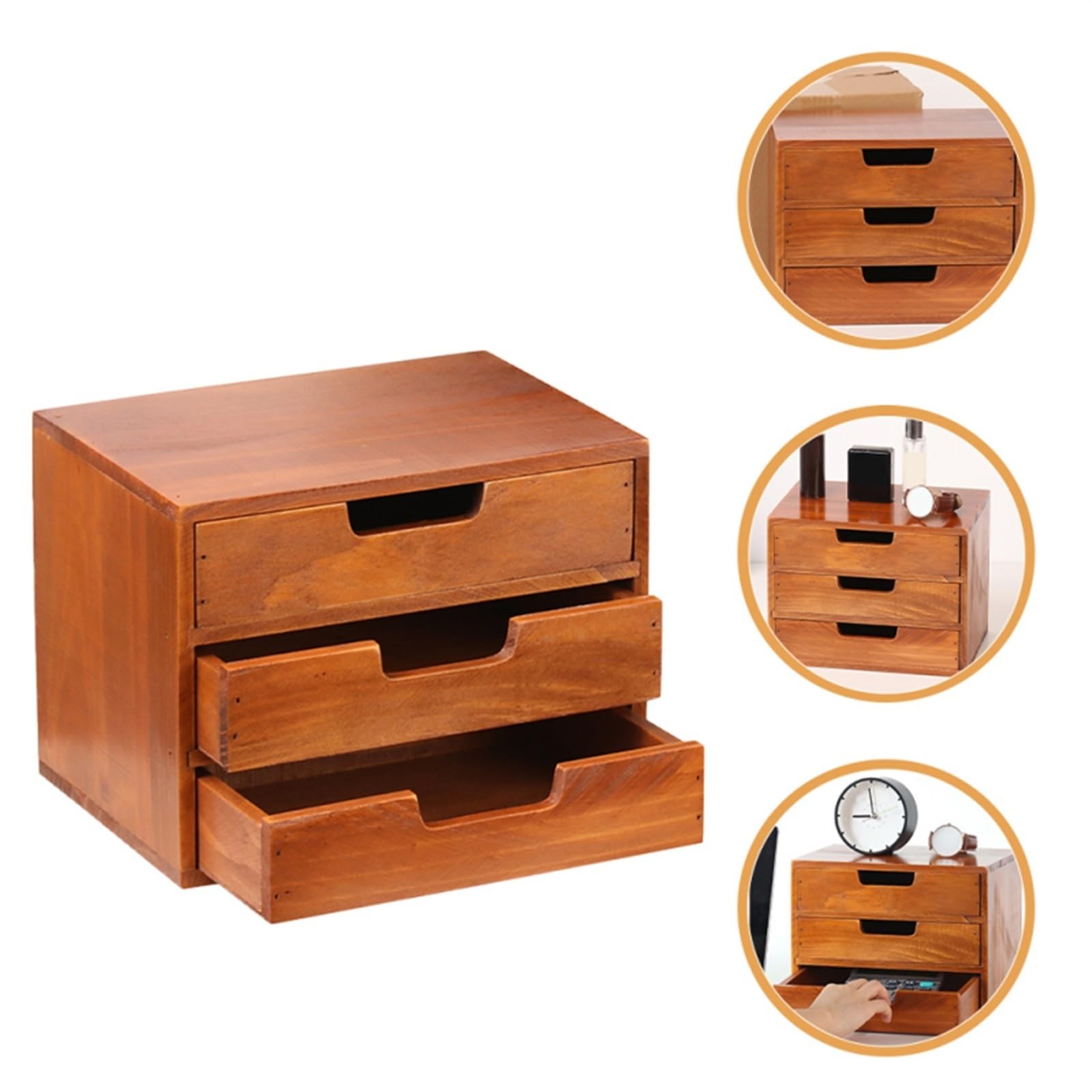 Drewniany organizer na biżuterię – mini 3-poziomowy podróżny organizer do makijażu elegancka gablota szuflada na akcesoria stylowy prezent dla kobiet