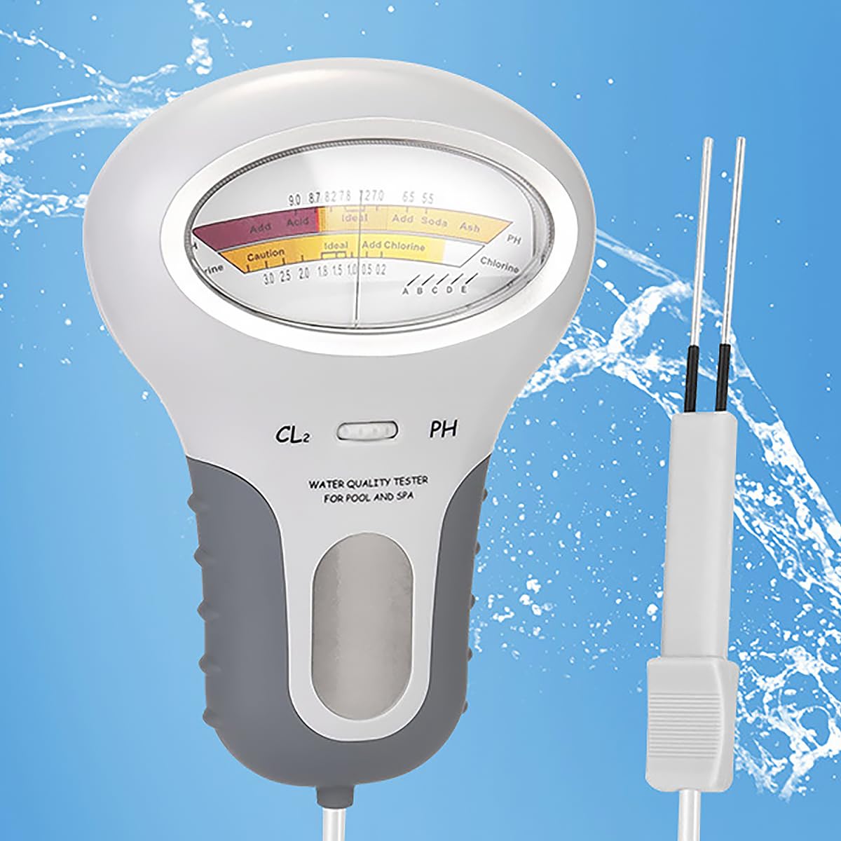 Tester di qualità dell'acqua, analizzatore digitale spa idromassaggio, tester 2 in 1 PH e Cl2, tester di livello di riempimento, misuratore di qualità dell'acqua per piscina spa, monitoraggio della