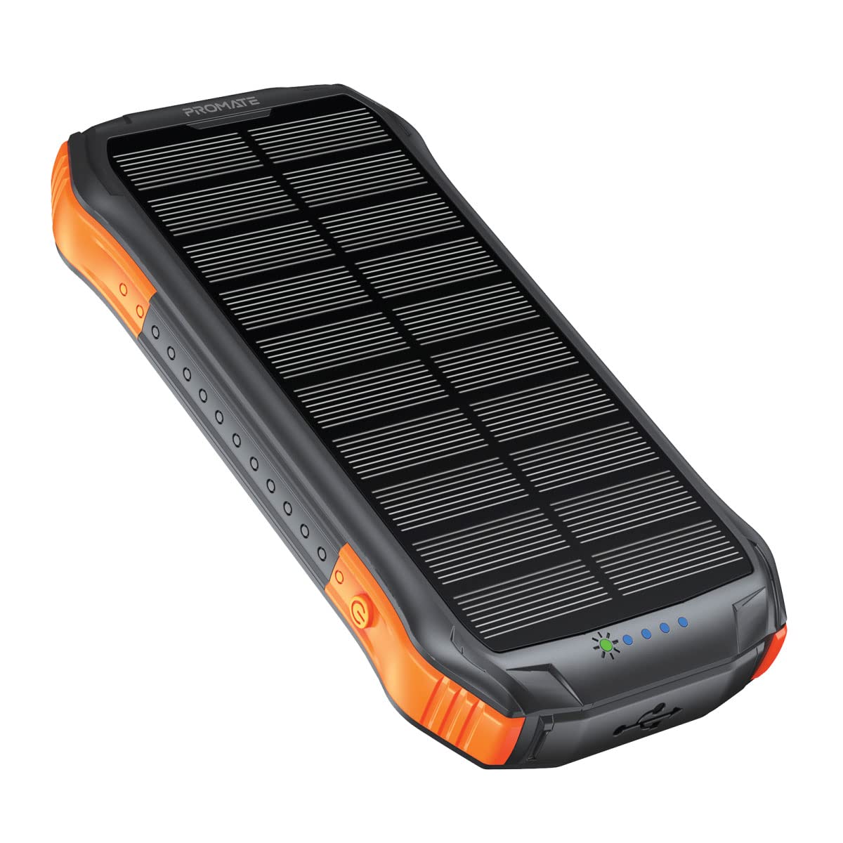 Promate Solar Power Bank, Portable 10000mAh Battery Charger with IP65 Water Resistant, 10W Qi Charger, 20W USB-C Power Delivery, QC 3.0 Port, 5V/2A USB Port and 300lm LED Light SolarTank-10PDQi