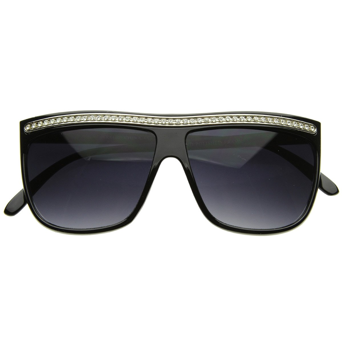 zeroUV Designer Celebrity Inspired Flat Top Glasses Rhinestone Sunglasses (Black)