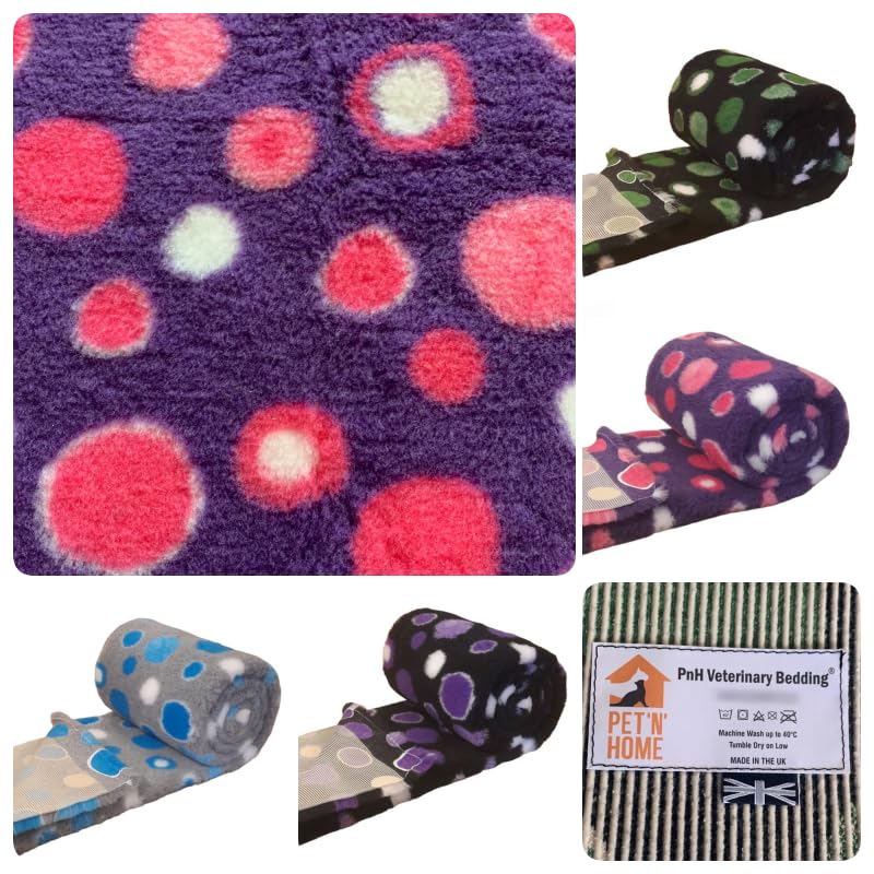 PnH Veterinary Bedding Circle Designs NON SLIP Vet Bedding. Puppy/Dog/Pet Bed, Ideal Whelping Fleece (Purple with Pink Circles, 10m Roll x 75cm)