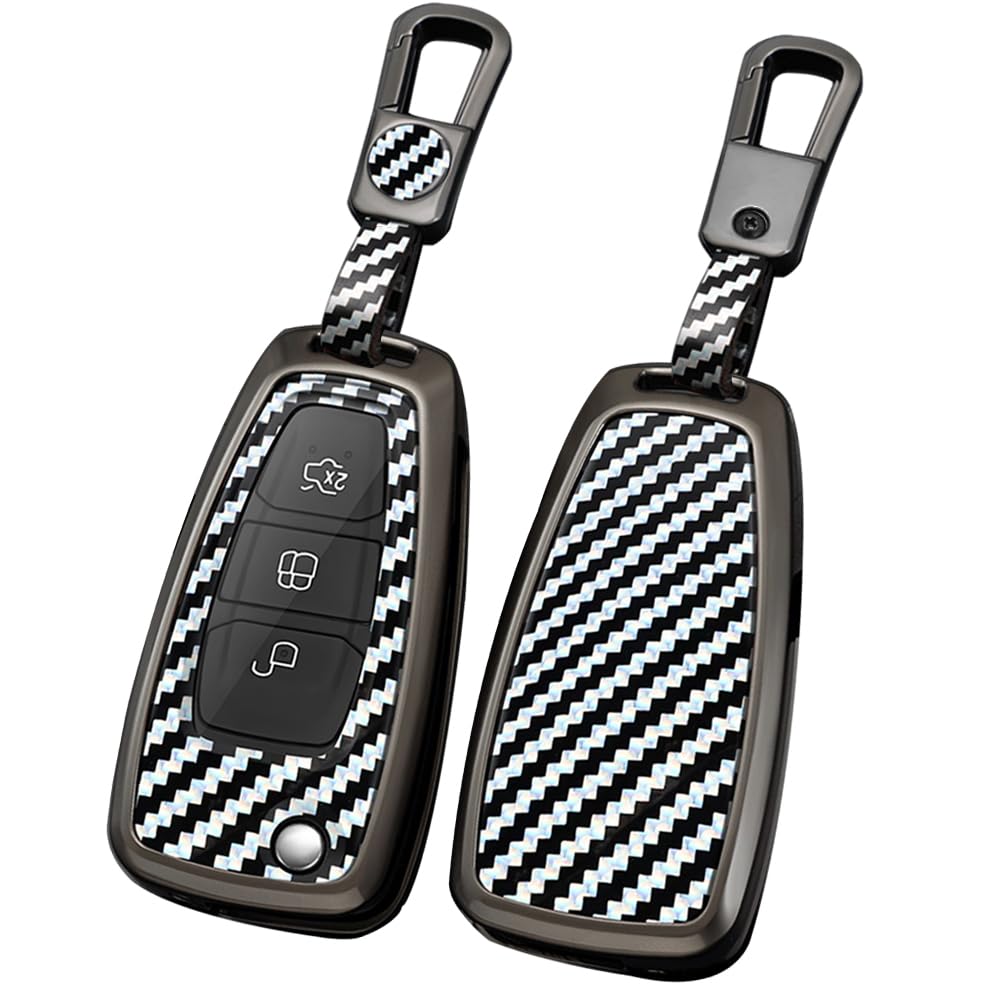 ontto Custodia per chiave auto, adatta per Ford Figo Ranger C-Max S-Max Focus Galaxy Mondeo Transit Tourneo Custom PVC Metallo Custodia Portachiavi A Nero