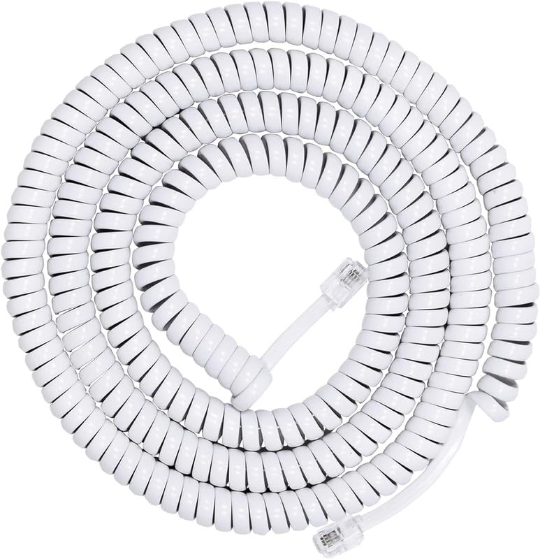 FEDUS Telephone Phone Handset Cable Cord, 12Ft Uncoiled / 2Ft Coiled, Landline Phone 4P4CPure-Copper Coiled Curly Cord Male to Male RJ9/RJ10 Cable, Telephone Accessory, Pack 2