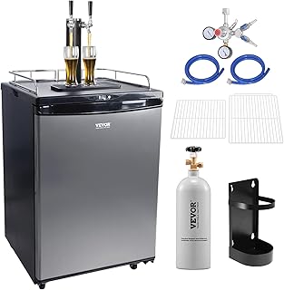 VEVOR Beer Kegerator, Dual Tap Commercial Draft Beer Dispenser for D system, Full Size Keg Refrigerator with 5lbs CO2 Tank, Hold 2 Sixth / 3 Ball lock keg, Silver
