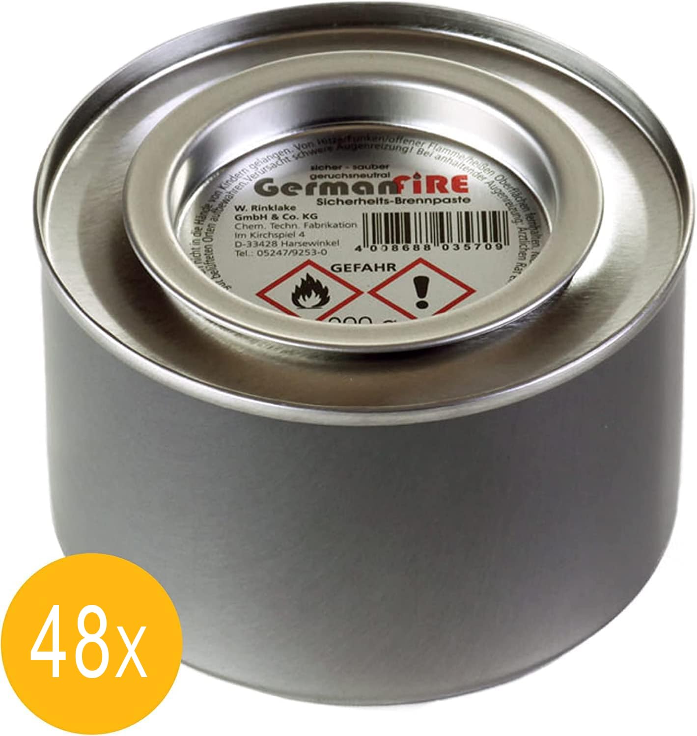 GermanFire - Pasta de seguridad para quemar (etanol no tóxico, lata de 200 g, tiempo de combustión de 2,5 horas por lata, gel de combustión para calentadores de platos y calentadores de alimentos