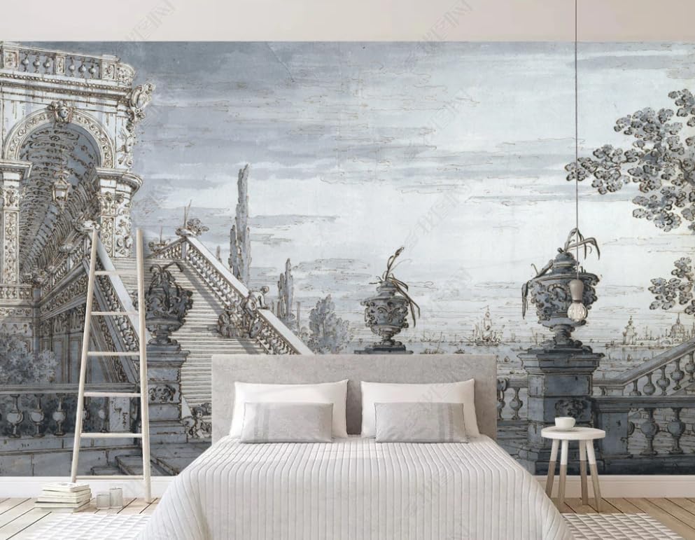 Papier peint intissé rétro dessiné à la main grand format 350x256 cm pour mur de salon