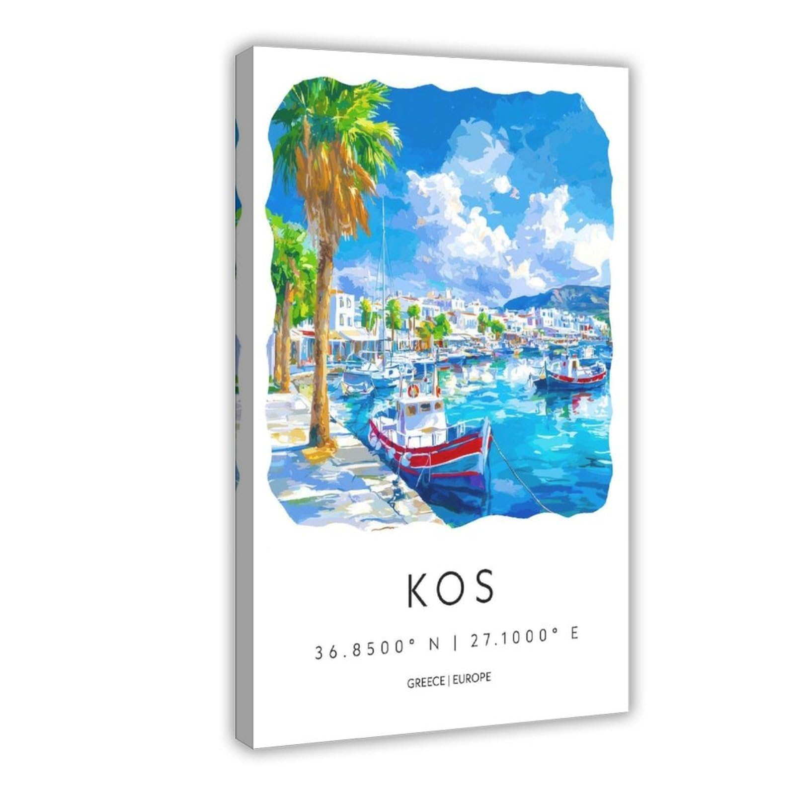 Qogdaf Kos Watercolor Greece Travel Canvas Poster Bedroom Decor Landscape Office Room Decor Gift 08X12inch(20X30cm)