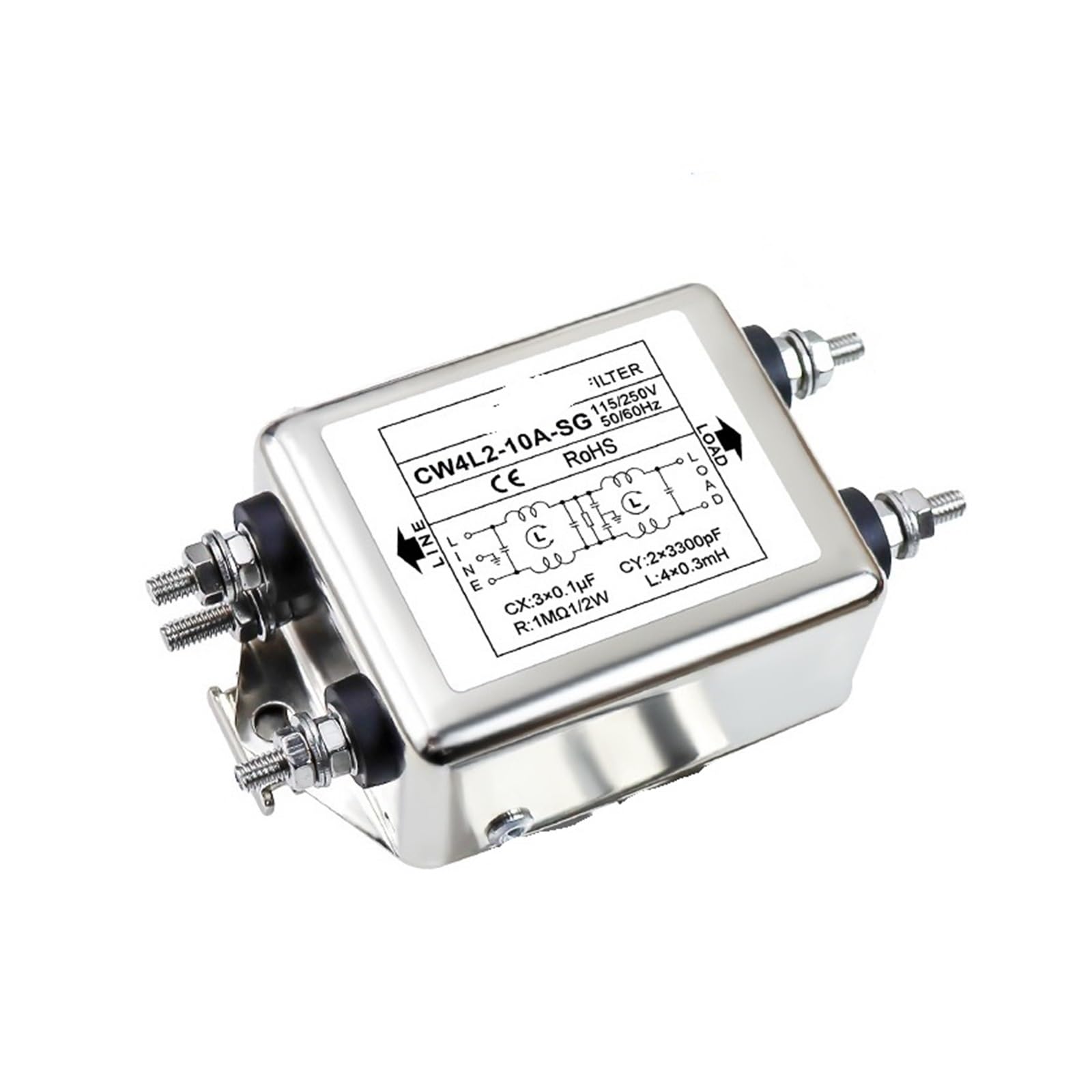 Filtre AC monophasé double étage CW4L2-10A-SG pour rail inférieur
