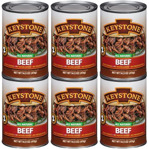 Keystone Meats All Natural Heat and Serve Canned Beef 14.5 oz – Fully Cooked Canned Meat – Ready to Eat – 5-Year Shelf Life – Pantry Staple for Everyday Meals, Emergency Survival Food – Made in USA – Pack of 6