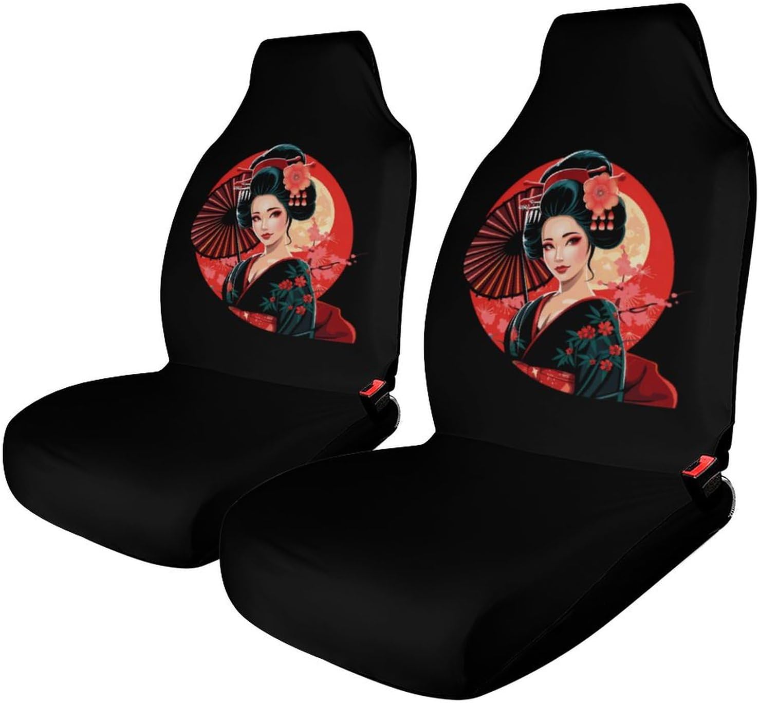 Asian Inspired 80s Vintage Japanese Geisha Car Seat Covers Automotive Seat Covers Car Seat Protector Auto Front Seats Protector for Most Cars 1PCS