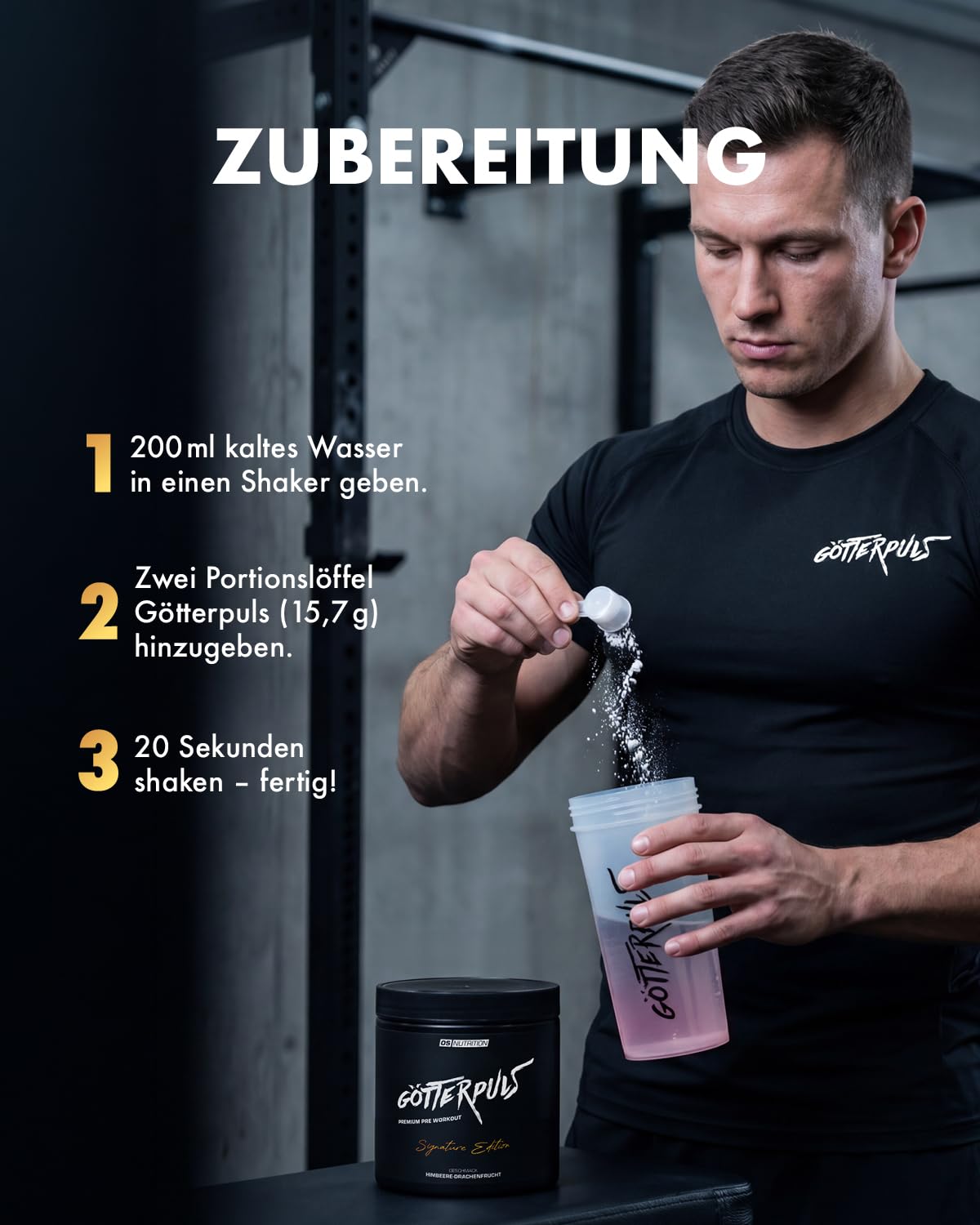 Götterpuls Pre Workout Signature Edition 395g Pulver Himbeere-Drachenfrucht | Mit L-Citrullin, AAKG, L-Tyrosin & Beta-Alanin – 200mg Koffein pro Portion – Vegan – 25 Portionen