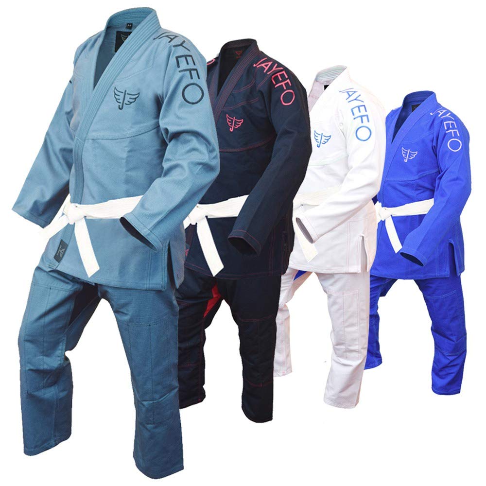 Jayefo Mens BJJ GI Brazilian JIU Jitsu Preshrunk Lightweight Pearl Weave Fabric IBJJF Legal - Free White Belt- 2 Years Warranty