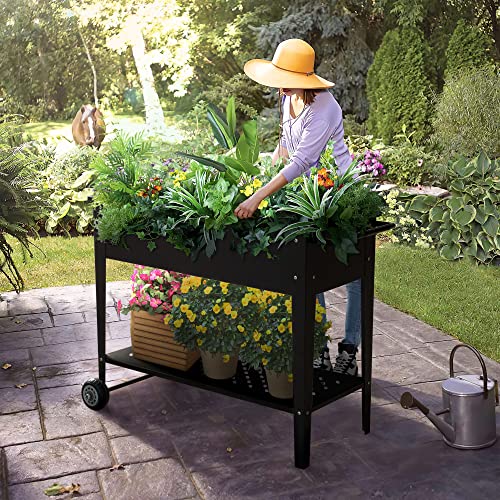 Rankok Raised Garden Bed With The Drainage Hole Outdoor Moveable Elevated Planter Box On Wheels For Flowers, Vegetables, Herbs Potted Plants #TOP5