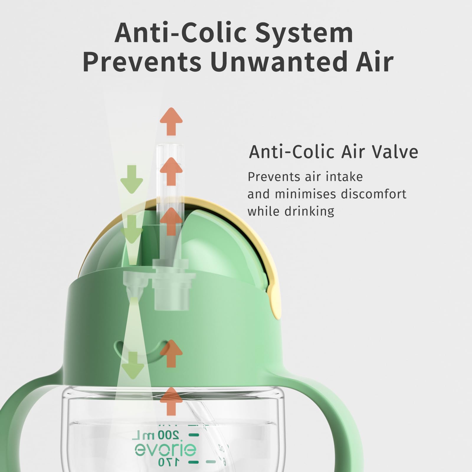 Evorie Bicchiere di apprendimento con cannuccia e manici per neonati e bambini, antiperdite, 200 ml, verde Exploration