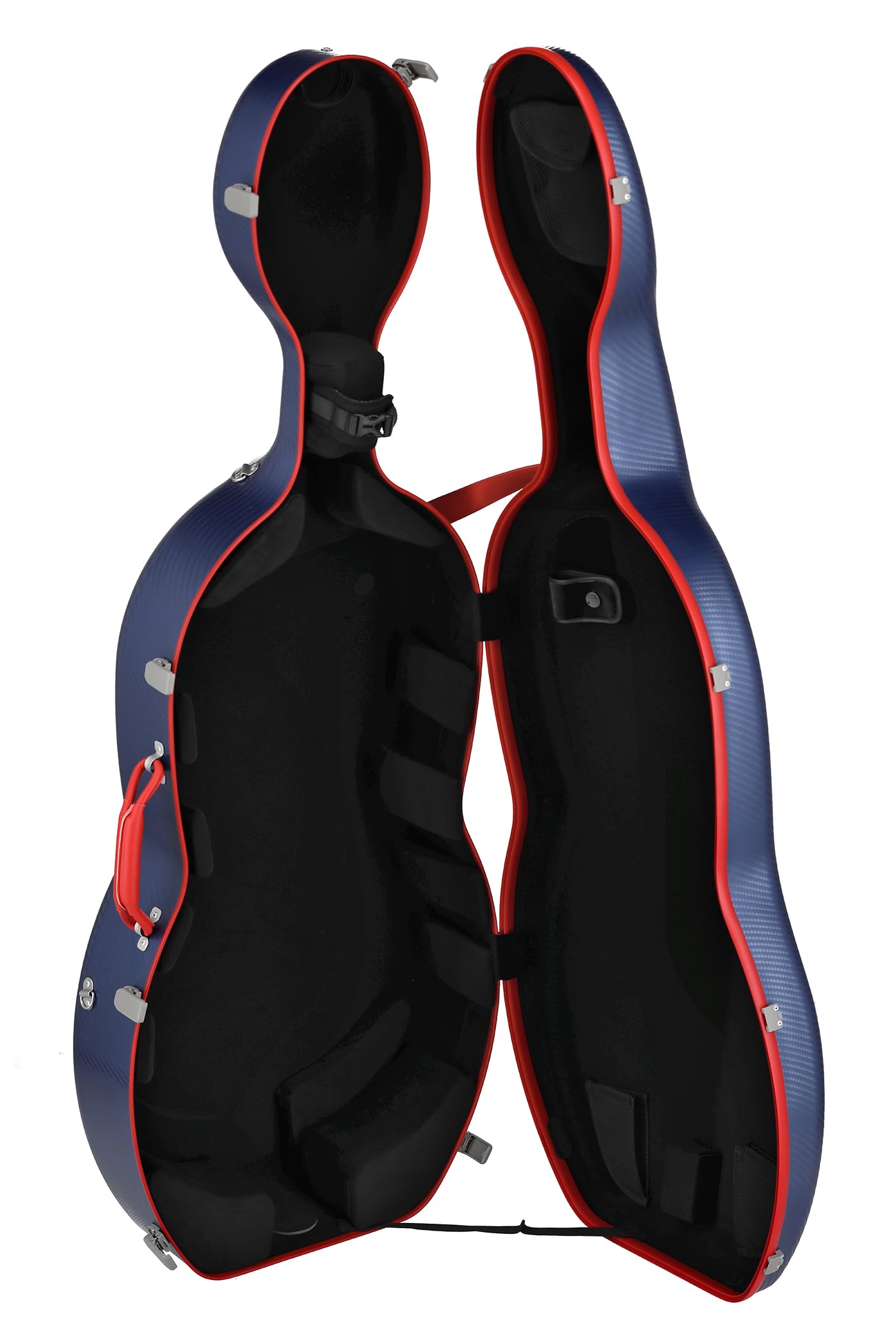 GEWA Celloetui FUN Series Polycarbonat 4/4 Blau/Rot, Innenausstattung schwarz, 2 abnehmbare Rucksackriemen, Zubehörtasche, gepolsterte Schwebelagerung, zusätzlicher Seitengriff