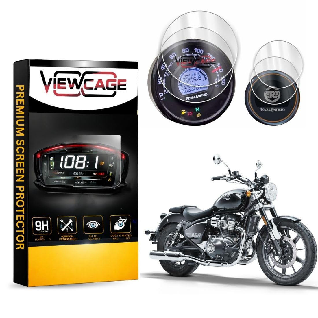 Screen Protector for Royal Enfield Super Meteor 650 | 9H Tempered Glass Meter Protection Film | HD Clear Anti Scratch Dashboard Screen Guard Accessory (Pack of - 2)-image-43