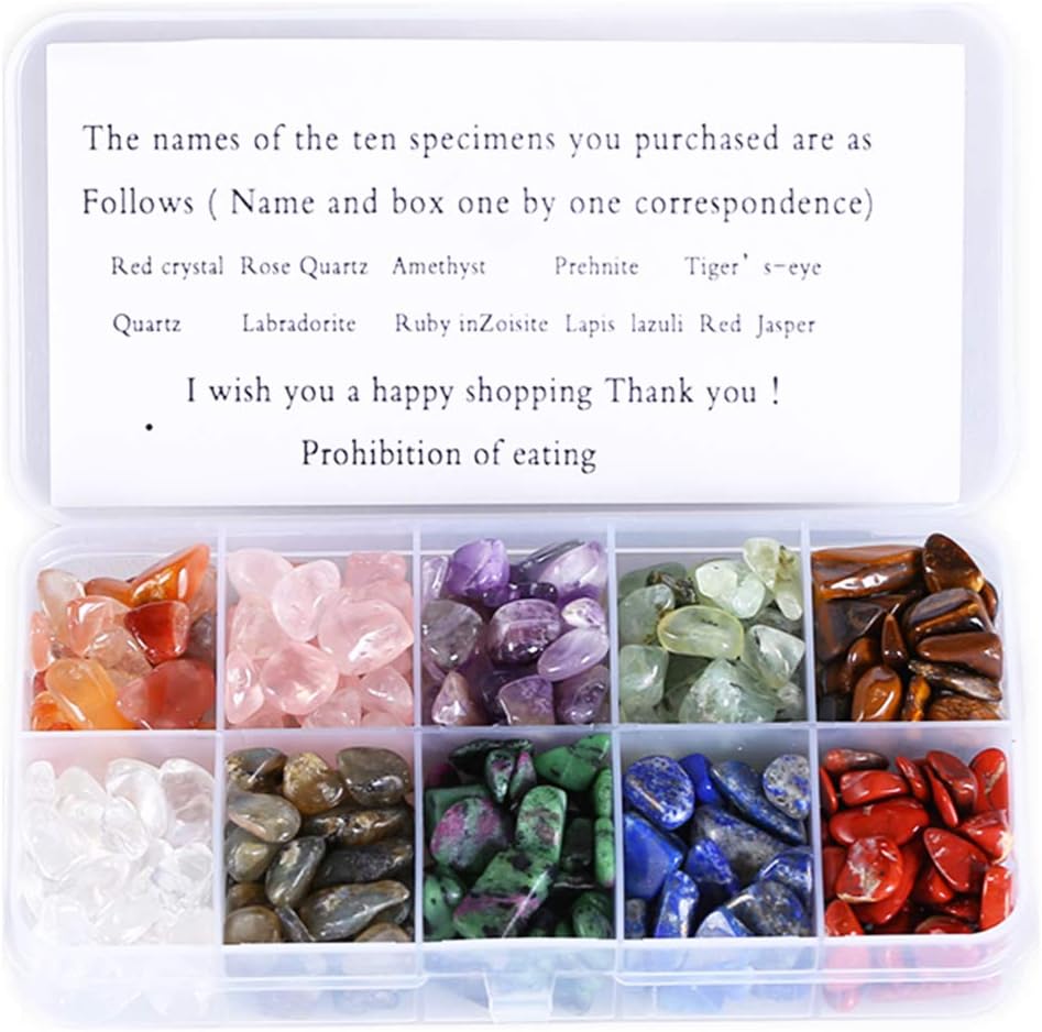 YRDGRG Crystal Quartz,10-Stone Mix:Red Crystal,Rose Quartz,Amethyst,Prehnite,Tiger's Eye, Quartz,Labradorite,Ruby in Zoisite,Lapis Lazuli,Red Jasper,Natural Tumbled Stones for Cabbing,0.5lb