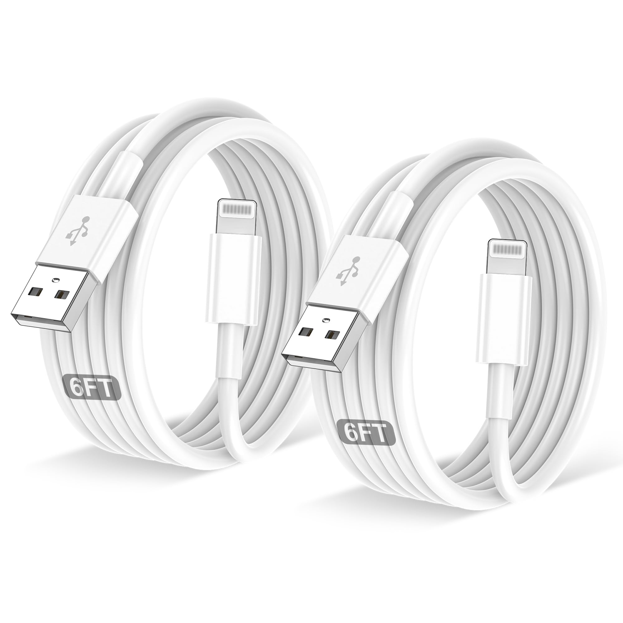 Photo 1 of 2PACK for iPhone Charger 6FT,Lightning Charging Cable,for Apple Certified Cord for iPhone 14/13/12/11 Pro/X/Xs Max/XR/8 Plus/7/6s/SE/5c/5s,for iPad Air/Mini USB Charge 6Foot
