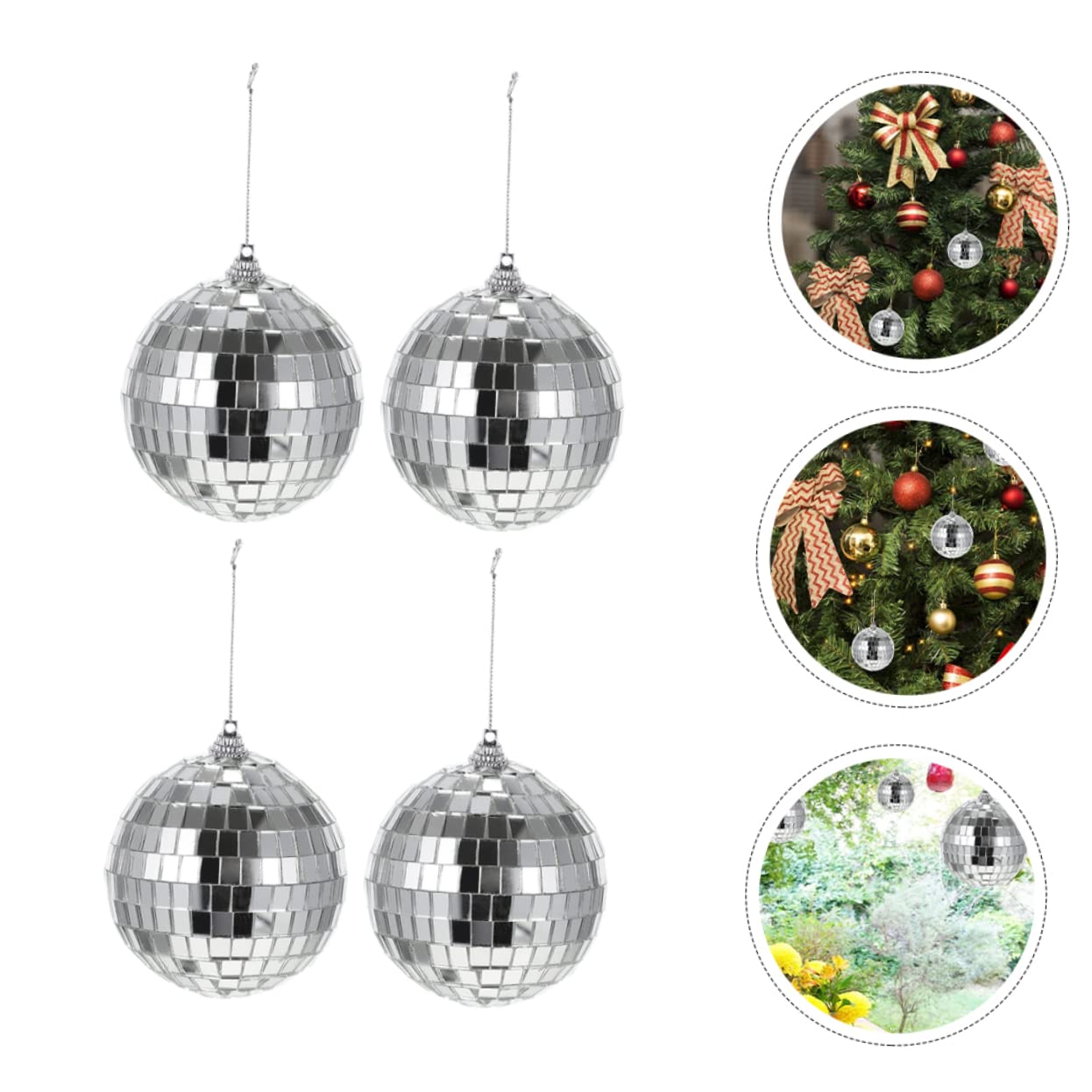 Cabilock 4pcs Party Decorations Disco Mirror Balls Glass Reflective Sphere Easy to Hang for Parties Wedding Christmas Tree Decor