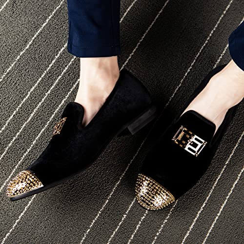 Image of Meijiana Mens Dress Shoes - Black Velvet Loafers for Men with Metal Buckle - Fashion Casual Business Formal Mens Black Dress Shoes - Comfortable Rubber Sole