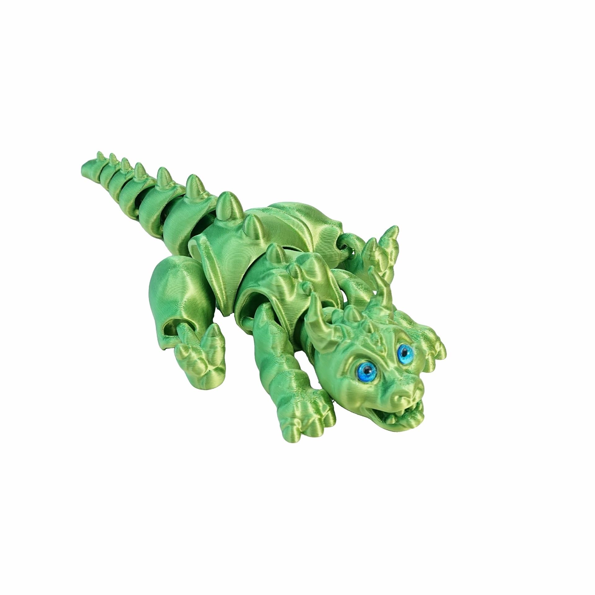 CASOME 3D Printed Articulated Dragon Figurine, Movable Fantasy Dragon Desk Decor With Realistic Eyes, Poseable Creature Ornament For Shelf & Gaming Room(Green)