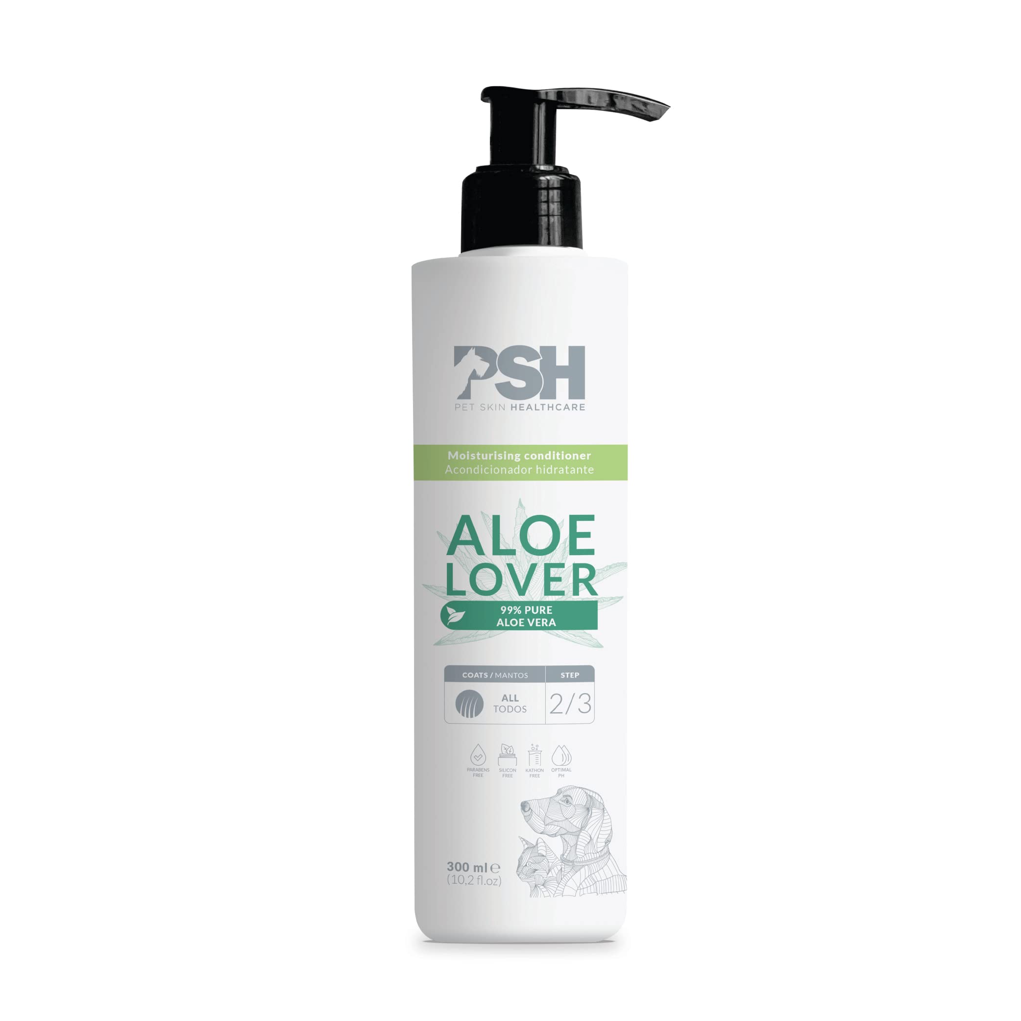 PSH Aloe Lover Conditioner - Balsamo Idratante con Aloe Vera per Cani e Gatti - Rinfresca e Protegge - Idratazione e Volume per Tutti i Tipi di Pelo - Ideale per Pelli Sensibili - 300 ml
