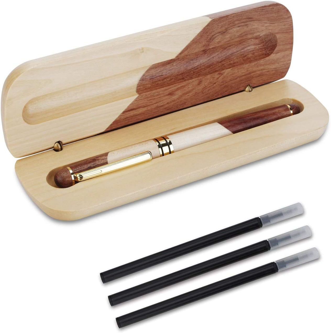 OMZGXGOD - Natural Handcrafted Wooden Ballpoint Pen ，Luxury、Personalized Gift Pen,Extra 3 Black Ink Refill,Elegant and Exquisite Gift Pen Set,High grade wood box