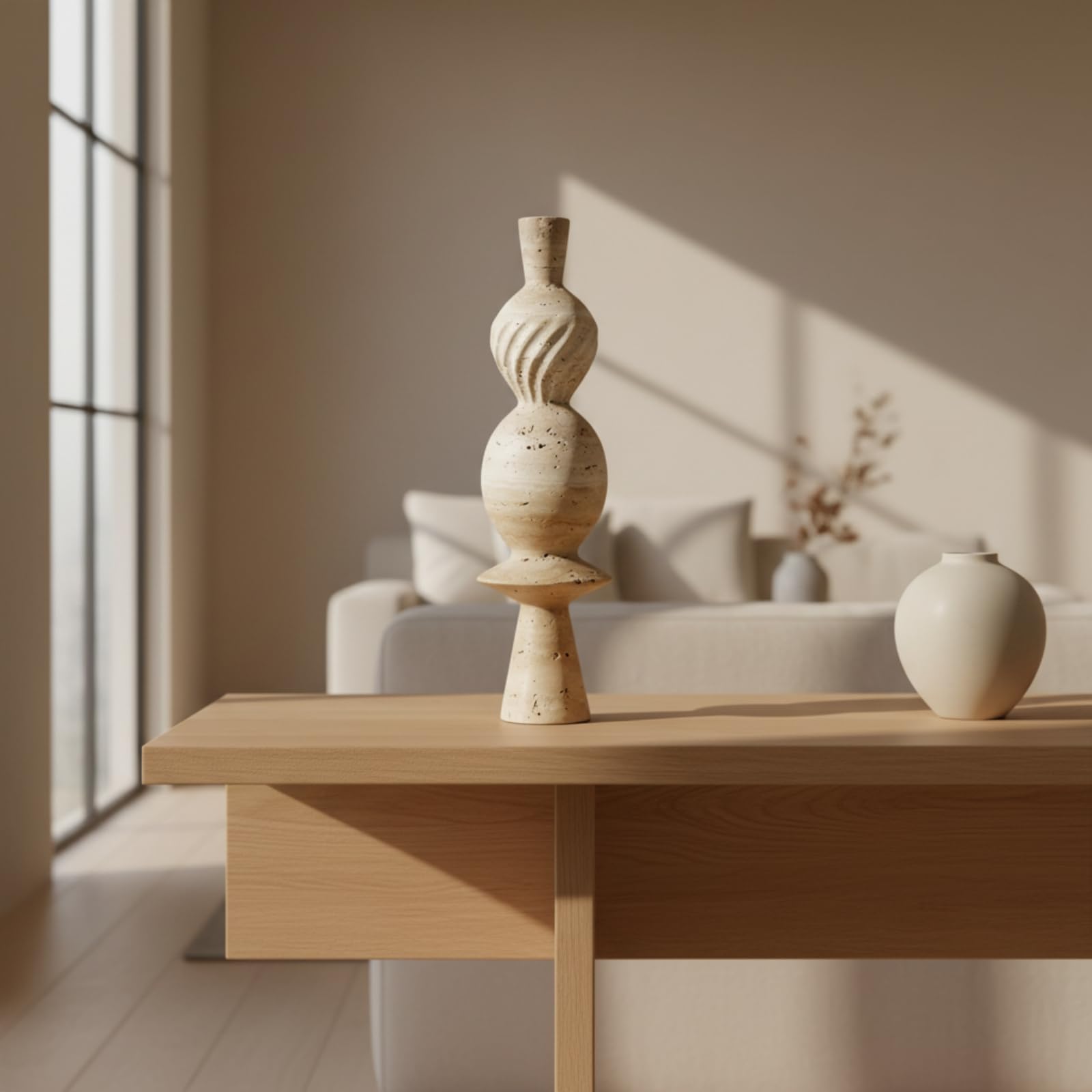 Escultura Mármol con Diseño Apilado y para Ornamento en Repisa Mueble O Escritorio,