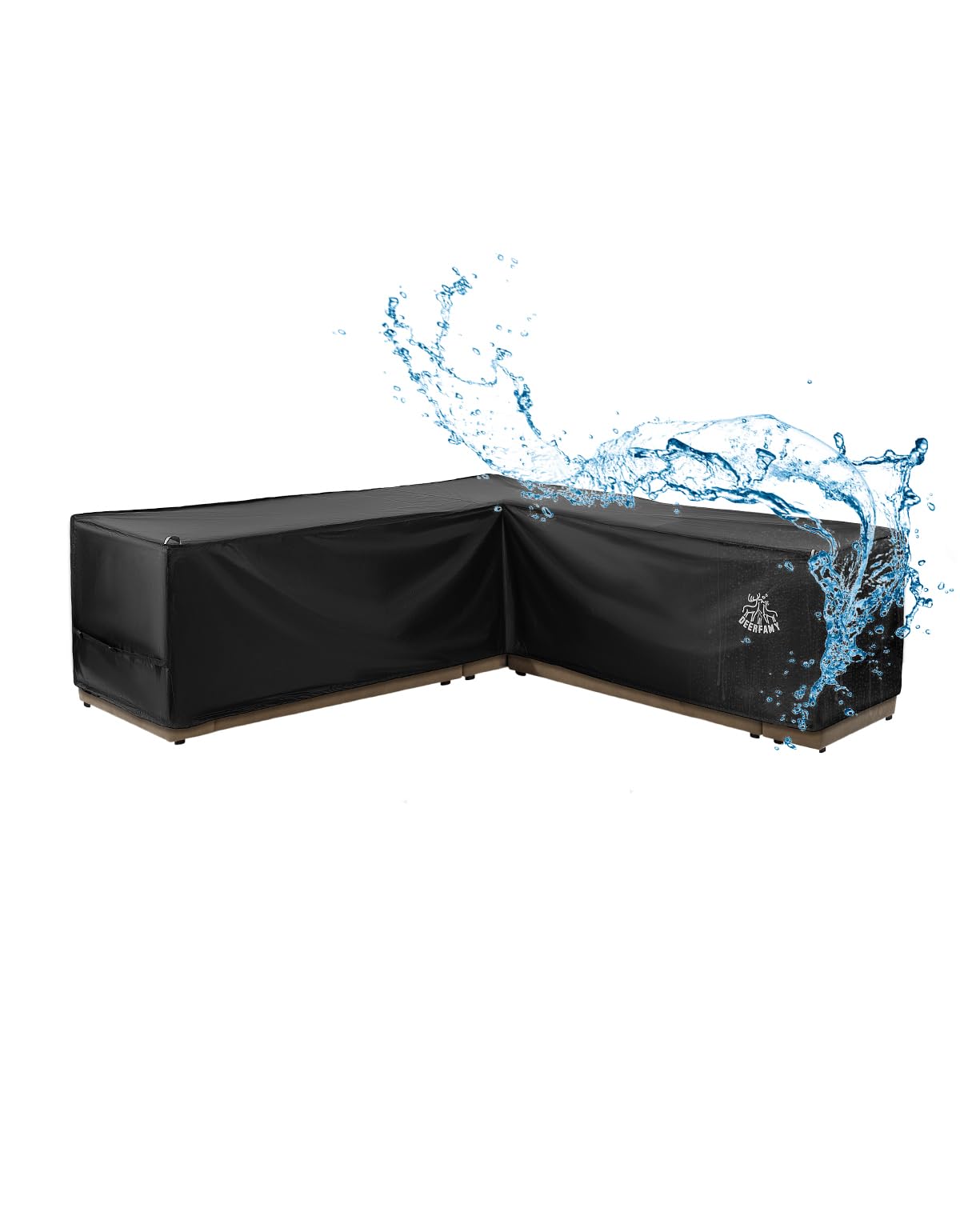DEERFAMY Patio Furniture Covers, Waterproof Outdoor Table and Chair Cover Heavy Duty 600D Durable Outdoor Sectional Set L-Shaped Covers Windproof Anti-Fading 106'' x 106'' x 34'', Black