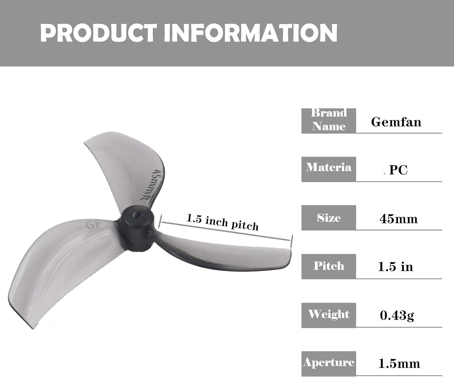 RC Propeller Gemfan 45mm 3-Blade Propeller Props with 1.5mm Shaft Hole for RC FPV Whoop Drone Freestyle Quadcopter 8CW 8CCW(Grey+Blue)
